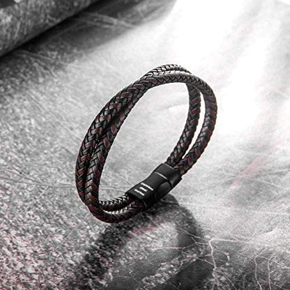 murtoo Mens Bracelet Leather Braided, Brown and Black Leather Bracelet for Men - color: Brown-black, size: 8.46"