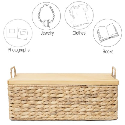Handmade Water Hyacinth Woven Storage Basket with Lid, Multi - Functional Wicker Organizing Baskets (Small) - size: Small (Single)