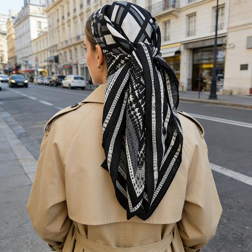 35" Head Scarf Large Square Scarf Like Cotton Hairscarf Fashion Scarves Bandana Night Sleeping Wraps for Women B01 - color: Black Quadrilateral