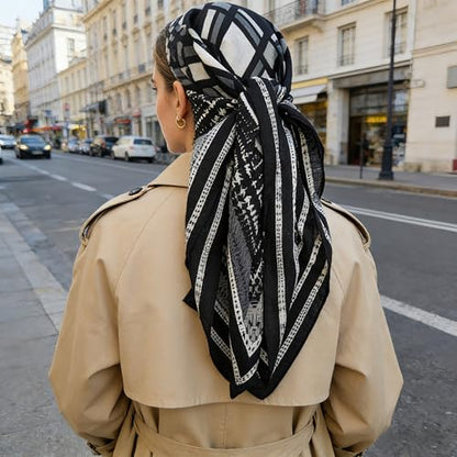 35" Head Scarf Large Square Scarf Like Cotton Hairscarf Fashion Scarves Bandana Night Sleeping Wraps for Women B01 - color: Black Quadrilateral