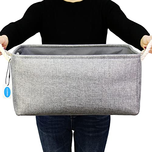 Casaphoria Storage Basket Fabric Basket with Rope Handles,Storage Containers for Bedroom Decor Book Shelves Coffee Table Stuff Organizer(Grey, 16.5L12.2W7.9H)（Pack of 1） - size: Small