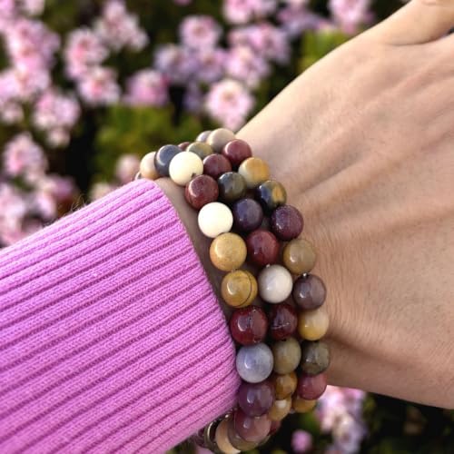 Adabele 1pc Natural Stretch Gemstone Bracelet 8mm (0.31") Bead 7" to 8.5 inch Healing Crystal Energy Quartz Chakra Jewelry Women Unisex Birthday Gift - color: Mookaite jasper, size: 8.5 inch