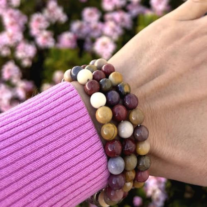 Adabele 1pc Natural Stretch Gemstone Bracelet 8mm (0.31") Bead 7" to 8.5 inch Healing Crystal Energy Quartz Chakra Jewelry Women Unisex Birthday Gift - color: Mookaite jasper, size: 8.5 inch