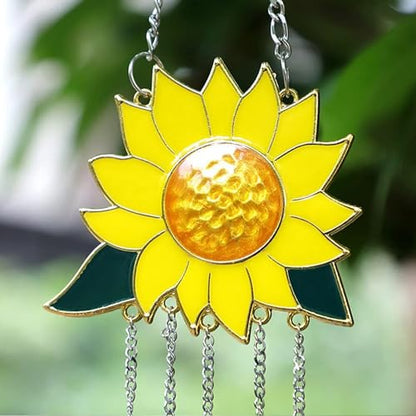 Sunflower Wind Chimes Ornaments, Stained Glass Dripping Sunflower Pendant Window Hanging Panel Decoration with Chain, Flower Wind Chimes Art Decorations for Garden Patio Decor