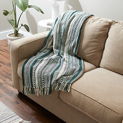 DII Braided Striped Decorative Throw Blanket, 50x60, Dark Green - color: Dark Green