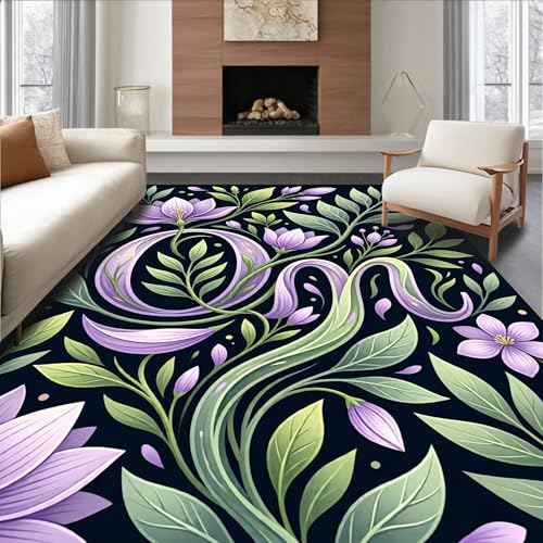 Design&I Flatwoven Area Rug 8x10 ft, Tranquil Yoga Space with Peaceful Garden, Machine Washable, Stain Resistant Indoor Rug for Living Room, Bedroom, Non Slip Decor - color: Black/Pattern 9, size: 8' x 10' (Rectangular)