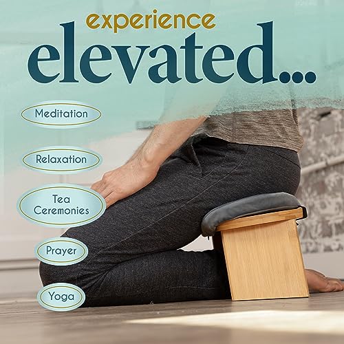 Meditation Bench - Bamboo, Foldable & Ergonomic Meditation Stool - Sturdy Prayer Bench with Meditation Cushion, Comfortable for Kneeling or Sitting - Perfect for Deeper & Longer Meditation
