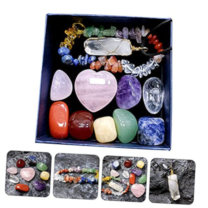 1Set Delicate Healing Chakra Crystal Pendant Kit with Present Box Portable Meditation Stones for Relief Gemstone Accessories for Relaxation Decoration