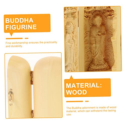 Wood Buddha Statue Figurine Yellow Cedar Tabletop Decor Zen Design Small Wood Carving for Home Decoration and Spiritual Serenity