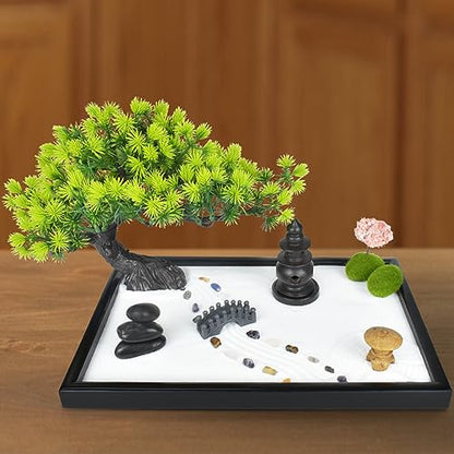 Artcome Japanese Zen Sand Garden for Desk - Home, Office Desk Accessories - Bamboo Crafted Meditation Therapy Tray - Mindful Relaxation and Meditation Tool for Stress Relief - Gift Set - size: 11" x 7" x 7.3"