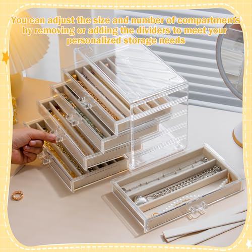 Necklace Organizer Box with 5 Drawers 30 Compartments, Dustproof Velvet Necklace Display Tray, Acrylic Necklaces Display Case, Pendant Chains Necklace Storage Tray Gift for Women and Girls (Beige) - color: Beige