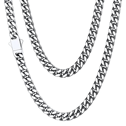 ChainsHouse Stainless Steel Mens Cuban Link Chain, Black/ 18K Gold Plated Miami Cuban Chain Necklace, 5mm/7mm/9mm/12mm/14mm Width, No Tarnish& Durable Hip Hop Mens Jewelry, 18"-30", Send Gift Box - color: a. 5mm width-steel, size: 22 inches