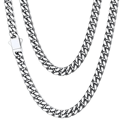 ChainsHouse Stainless Steel Mens Cuban Link Chain, Black/ 18K Gold Plated Miami Cuban Chain Necklace, 5mm/7mm/9mm/12mm/14mm Width, No Tarnish& Durable Hip Hop Mens Jewelry, 18"-30", Send Gift Box - color: a. 5mm width-steel, size: 24 inches