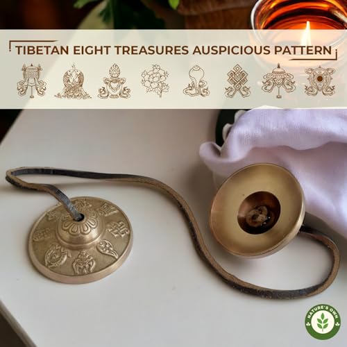 Tibetan Tingsha Bells Cymbals Meditation Chime Bells, 6.3 cm Percussion Instrument, with Cloth Bag, Embossed 8 Lucky Symbols, Ideal for Yoga, Mindfulness, Spiritual Healing, and Sound Therapy - color: 8 Lucky Symbols