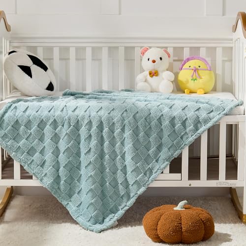 Light Green Textured Checkered Kids Throw Blanket, 330GSM Soft Plush Fleece Blanket for Couch Sofa Bed, Cozy Decorative Giftable Home Blanket, 30x40 Inches - color: Light Green, size: Kids Throw(30"x40")