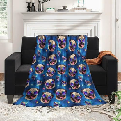 Adults Children Extra Soft Blankets, Galaxy Pug with Cool Glasses Keep Warm Throw Wrap Throw Wearable Blankets, Camping Blankets - color: Pattern 11, size: 50x60inch-teens