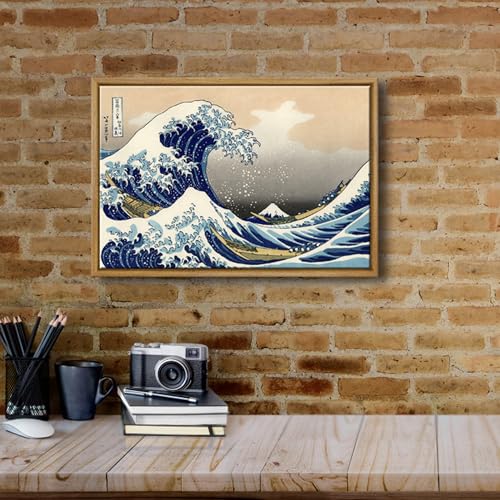 Wieco Art Framed Art Great Wave of Kanagawa Katsushika Hokusai Giclee Canvas Prints Wall Art Abstract Seascape Paintings for Home Living Room Decorations - size: 16"L x 10.8"W