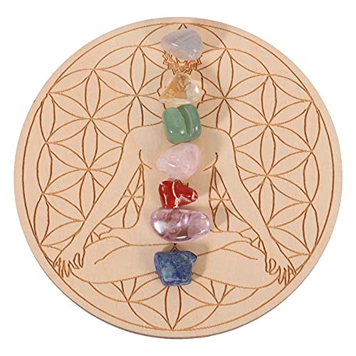 Lurrose Chakra Healing Stones Set with Wooden Energy Platter DIY Board for Meditation Reiki Therapy Stress Relief and Positive Energy