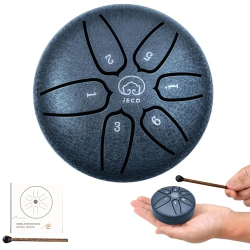 Mini Steel Tongue Drum 3 Inch 6 Notes Steel Drum Instrument, Ethereal Drum for Kids Adults, Handpan Drum for Meditation Sound Healing - color: Navy Blue