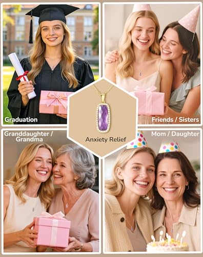 Natural Gemstone New Beginnings Birthday Graduation Gifts 925 Silver Jewelry Plated with 18K Gold Protection Necklace for Women - color: Anxiety Relief