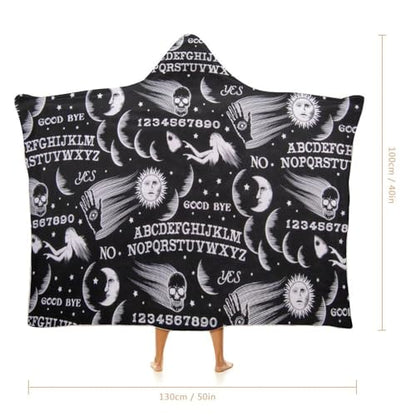 Skull Moon Sun Gothic Witch Board Seamless Black Large Size Comfortable Hooded Blanket, Warm Blanket 40"x50" - color: Skull Moon Sun Gothic Witch Board Seamless Bl, size: 40"x50"