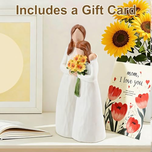Mom Gifts from Daughter, Mother Daughter Figurine, Hand-Painted Resin Sculpture, Meaningful Birthday Mothers Day Valentines Day Gift, Home Decor Keepsake (Sunflower) - color: Mother Daughter Sunflower Figurine