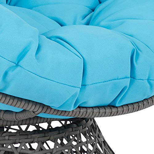 OSP Home Furnishings Wicker Papasan Chair with 360-Degree Swivel, Grey Frame with Blue Cushion