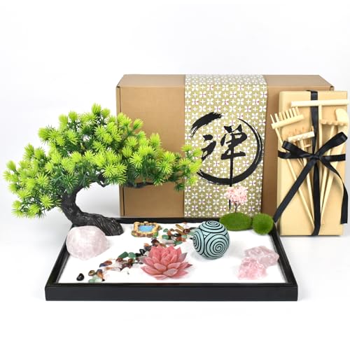 Artcome Japanese Zen Sand Garden for Desk - Home, Office Desk Accessories - Crafted Meditation Therapy Rectangle Tray - Mindful Relaxation Tool for Stress Relief - color: Green Ball