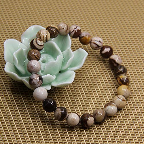 Angelstones Handmade Natural Healing Gemstone 8mm Round Beads Stretch Crystal Bracelet 7 Inch Unisex - color: African Zebra Jasper