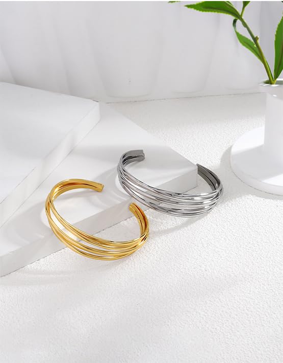 SYHO Stackable Bracelets for Women Gold Cuff, Adjustable Minimalist Dainty Chain Bracelets Set Jewelry Gifts for Her