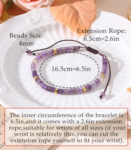 CASDAN Natural Crystal Beaded Bracelet for Women Natural Stone Adjustable Braided Rope Bracelets Spiritual Bracelet Inspirational Gifts - color: Amethyst