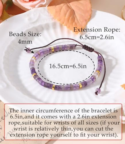 CASDAN Natural Crystal Beaded Bracelet for Women Natural Stone Adjustable Braided Rope Bracelets Spiritual Bracelet Inspirational Gifts - color: Amethyst