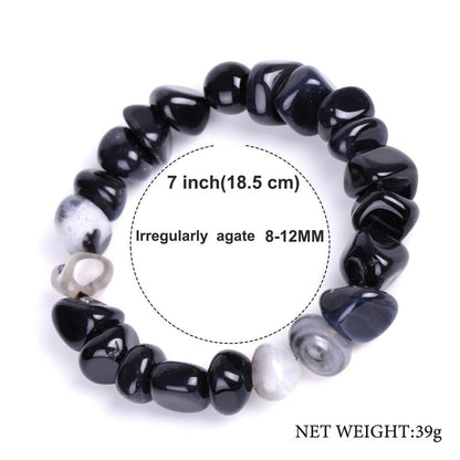 HZHRony Healing Crystal Stone Beads Bracelet Irregular Gemstone Beaded Bracelets For Women and Men Anxiety Relief Yoga Bracelet Jewelry Gifts 7 Inch - color: Black