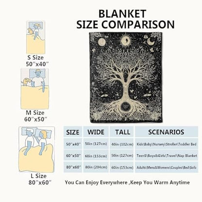 Tree of Life Retro Blanket Mystical Spiritual Seekers Black Throw Blankets,Birthday Gifts for Women Men,Lightweight Soft Fleece Cozy for Sofa Couch Bed Room Boho Decor 50x60in