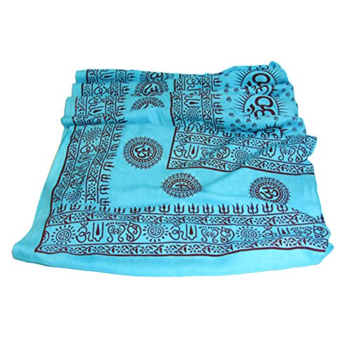 Prabhuji's Gifts Meditation Yoga Prayer Shawl with Om Symbol, Turquoise Multi-Use Wrap - Unisex
