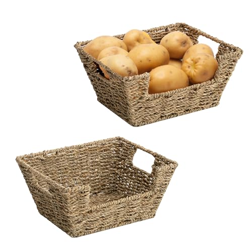 StorageWorks Small Pantry Baskets for Patato and Onion Storage, Wicker Baskets for Organizing with Built-in Handles, Seagrass Pantry Organizers and Storage for Shelves, Countertop, 2 Pack - color: Natural(Seagrass), size: 11 ½"L x 9 ½"W x 5"H