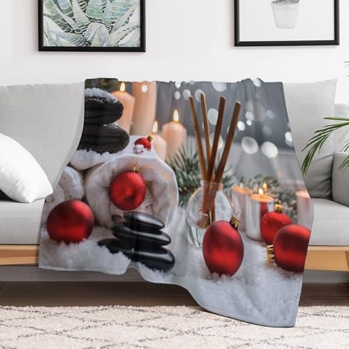 Christmas Balls Towels Throw Blanket, Soft Lightweight Cozy Warm Zens Stones Candle Flannel Blankets for Couch Bed Travel, 50"x70" - color: Christmas Balls Towels, size: 50"x70"