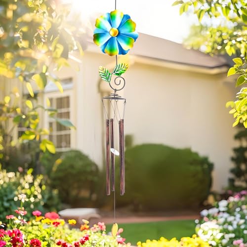 Wind Chimes for Outside Clearance - Garden Wind Chimes with Flower Wind Spinner, 33 Inch Deep Tone Metal Memorial Sympathy Windchimes for Patio Outdoor Porch Yard Decor Gifts(Green)