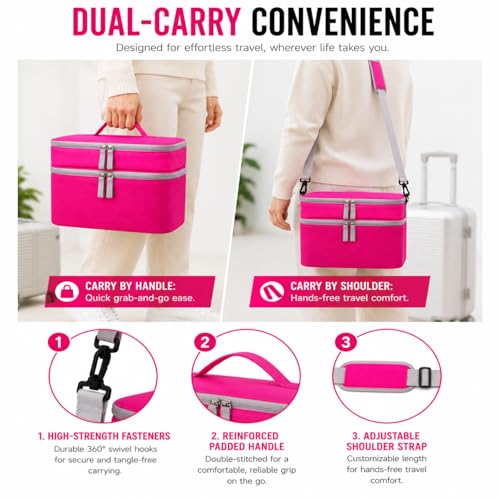 Bevegekos Carrying Storage Travel Bag for Toniebox 2 Starter Set, for 25+ Tonie Figures, Charging Station & Headphone, Case Only (Rosy/Pink, Large) - color: Rosy/Pink