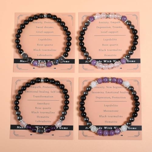 Anxiety Relief Empath Protection Healing Stone Bead Bracelet New Beginning Transformation Grief Support Jewelry Halloween Christmas Day Gifts For Women