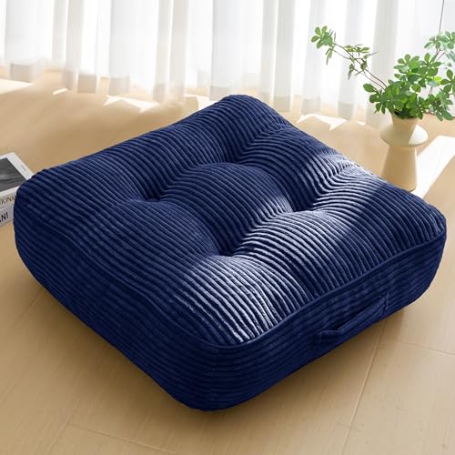 HIGOGOGO 6" Extra Thick Floor Pillow Cushion for Adults, Meditation Cushion Pillow, Large Square Floor Sitting, Tufted Corduroy Cover, for Tatami Living Room or Yoga, 22x22 Inch, Navy - color: Square Navy, size: 6" Thick(Pack of 1)