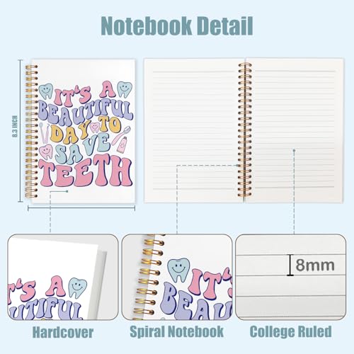Dentist Gifts Notebook, Dental Hygienist Assistant Gifts Journal, Groovy It's A Beautiful Day To Save Teeth Spiral Notebook Journal for Note Taking, Dental Office Supplies, 5.5x8.3 Inch - color: it's a beautiful day to save teeth