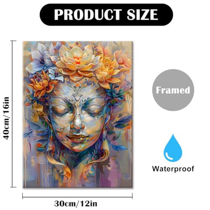 Lotus Flower Wall Art Buddha Canvas Wall Art Flower Blossom Buddha Painting Zen Print Picture on Purple for Yoga Meditation Room Bedroom Framed and Ready to Hang 12"x16" - size: 16"L x 12"W