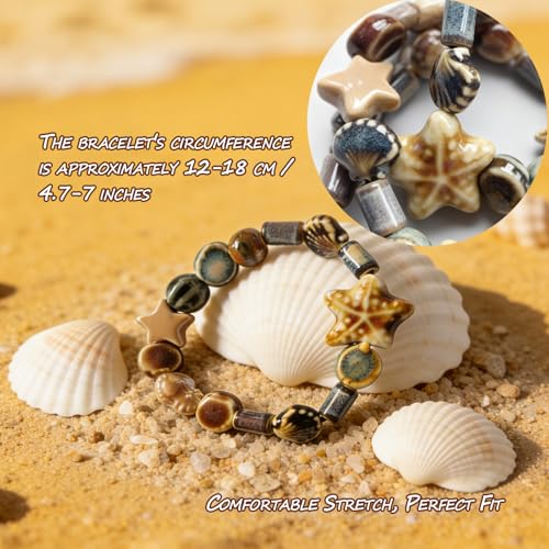 Unisex Stretchy Ceramic Bracelet - Handmade Ocean Beach Boho Jewelry, 1280℃ High-Fired Waterproof Hypoallergenic, Stackable for Women Men, Ideal Gift for All Occasions - color: Dark color