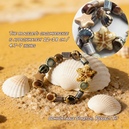 Unisex Stretchy Ceramic Bracelet - Handmade Ocean Beach Boho Jewelry, 1280℃ High-Fired Waterproof Hypoallergenic, Stackable for Women Men, Ideal Gift for All Occasions - color: Dark color