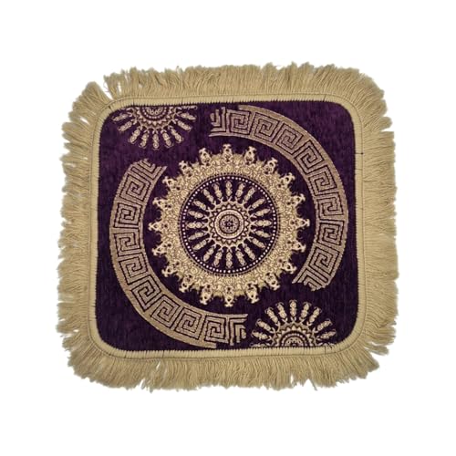 Soft Chenille Prayer Mat | 2x2 Feet Traditional Central Sun Mandala Design Pooja Aasan | Multipurpose Square Rug Meditation, Yoga, Puja Room & Home Décor (Pack of 1, Purple) - color: Purple, size: 2x2 Feet