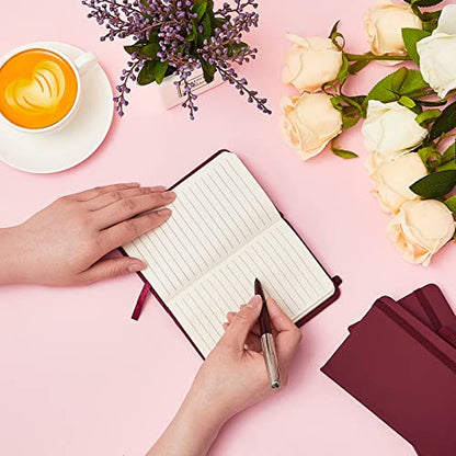 Laumoi Small Notebooks A6 Pocket Journals 3.5 x 5.5 Inch Small Leather Notebook Mini Ruled Lined Journal with Elastic Band Pen Holder Page Marker Ribbons(Wine Red,40 Pieces) - color: Wine Red