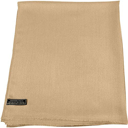 CJ Apparel Solid Color Fringe Design Fringe Shawl Scarf Wrap Stole Throw Head Wrap Pashmina Gift Hand Made in Nepal New - color: Dark Cream Fc1034
