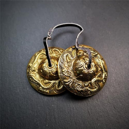 Tibetan Tingsha Bell Set - Tibetan Cymbals - for Sound Healing, Yoga, Meditation, and Mindfulness,Handmade in Nepal,Made of Brass,Dragon Pattern,6.5cm/2.6 inch - color: 1-Brass-Dragon-6.5cm
