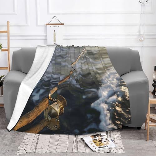 Fishing Rod Prints Throw Blanket (320g Flannel) Anti-Pilling Warm Fuzzy Blankets for Bed Sofa Couch Travel 40x30 Inch - color: Fishing Rod, size: 40x30 Inch